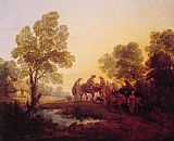 Figures Canvas Paintings - Evening Landscape Peasants and Mounted Figures